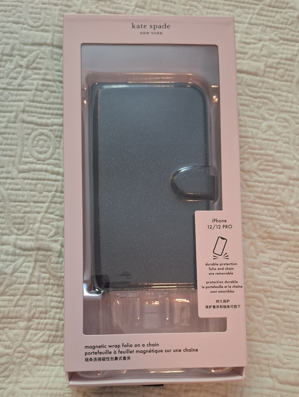 kate spade Glitter Black Magnetic Wrap Folio iPhone 12 / 12 Pro Case (K4850)